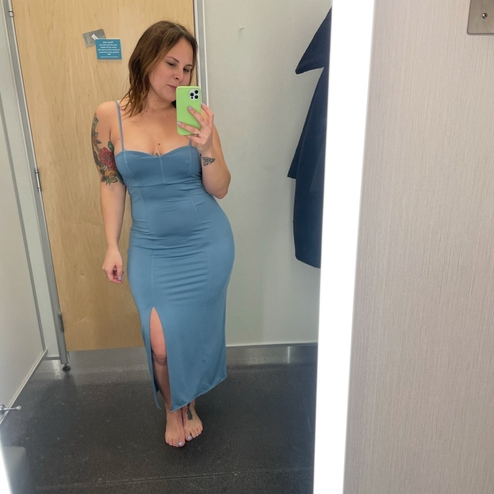 Open Edit Dusty Blue Spaghetti Strap Dress